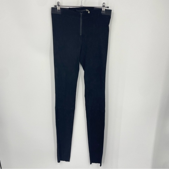 Alice + Olivia Lamb Leather Exposed Front Zip Ponte Combo Womens 0 Skinny Pant - Picture 2 of 11